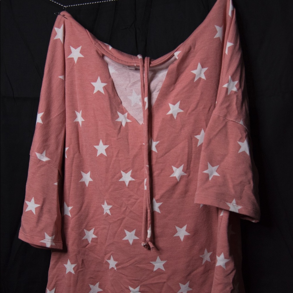 Pink Star Print Short Sleeve Hoodie